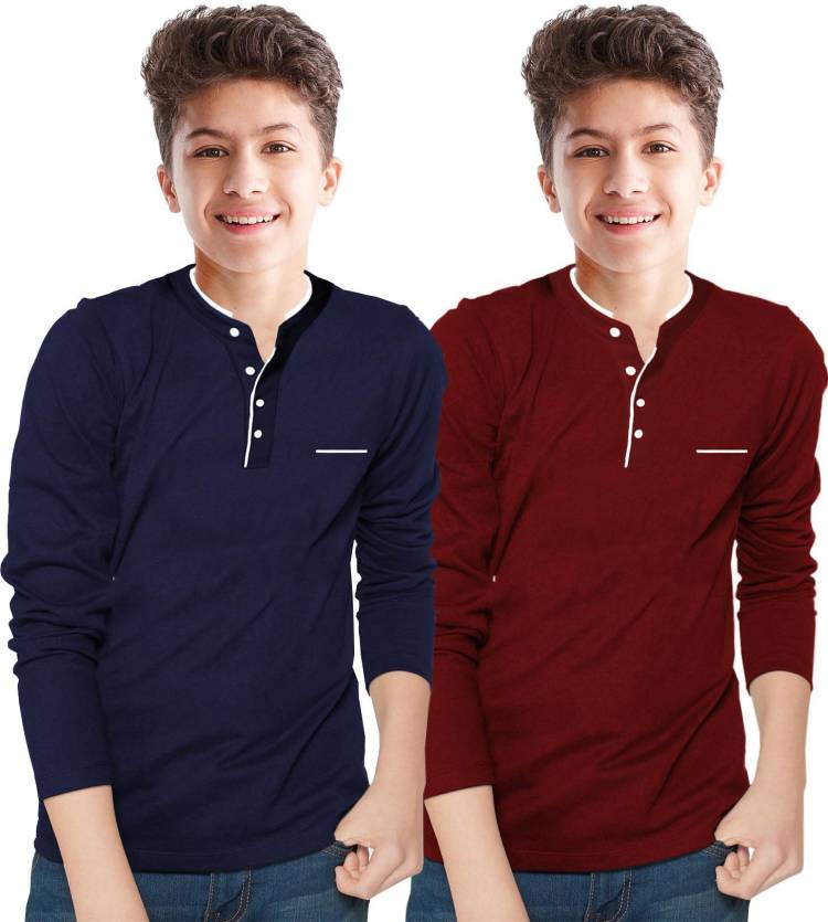 Boys Solid Cotton Blend T Shirt Price in India