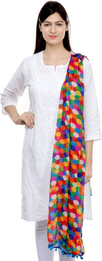 Cotton Blend Geometric Print Multicolor Women Dupatta