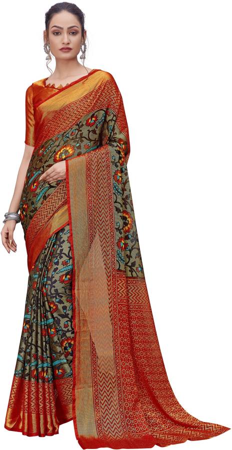 Printed Ikkat Brasso Saree