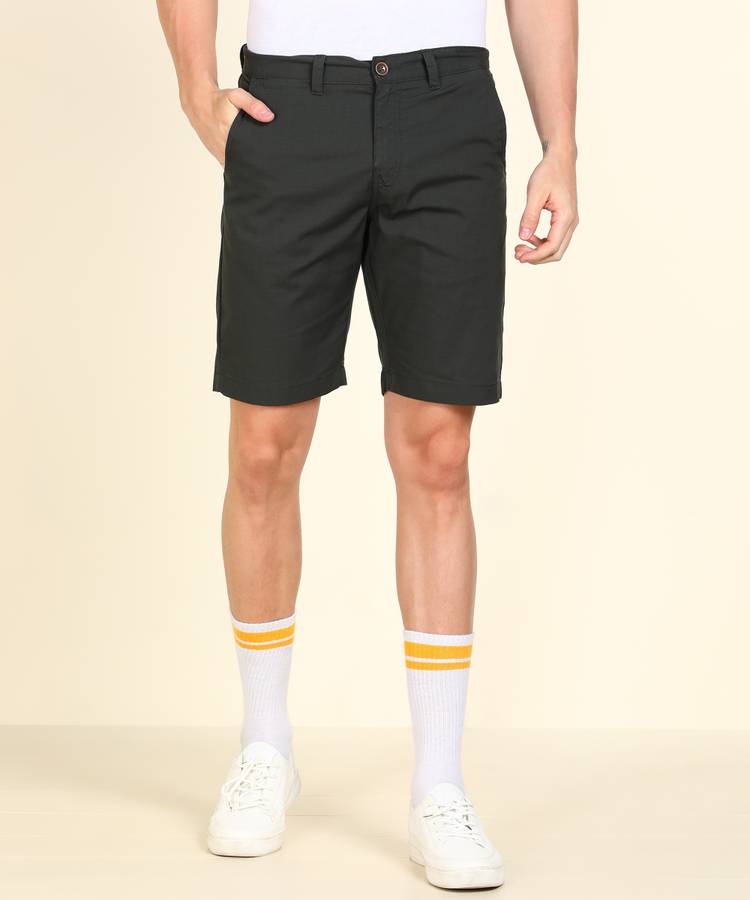 Solid Men Dark Green Chino Shorts