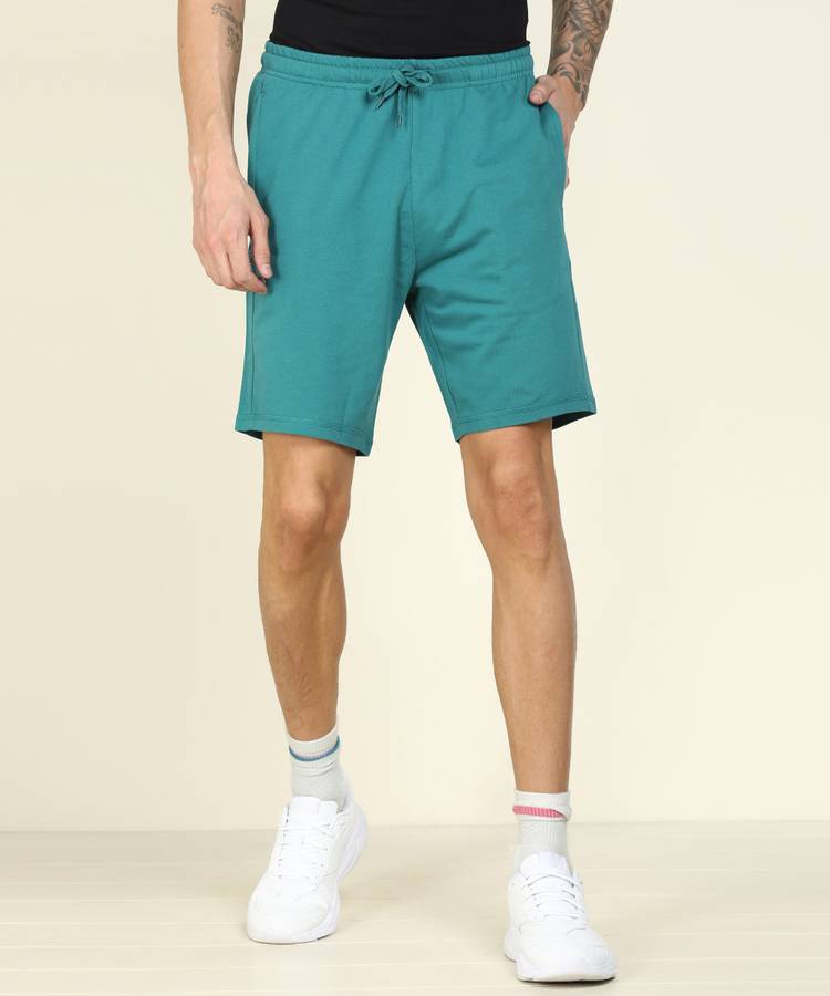 Solid Men Dark Green Basic Shorts