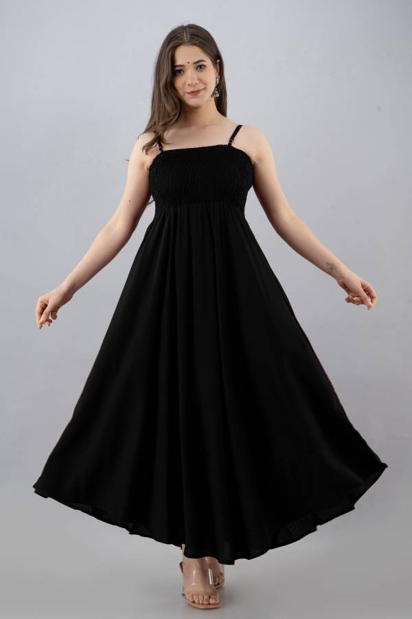 Women Fit and Flare Black Dress Price in India