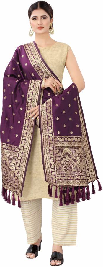 Art Silk Embellished Purple Women Dupatta