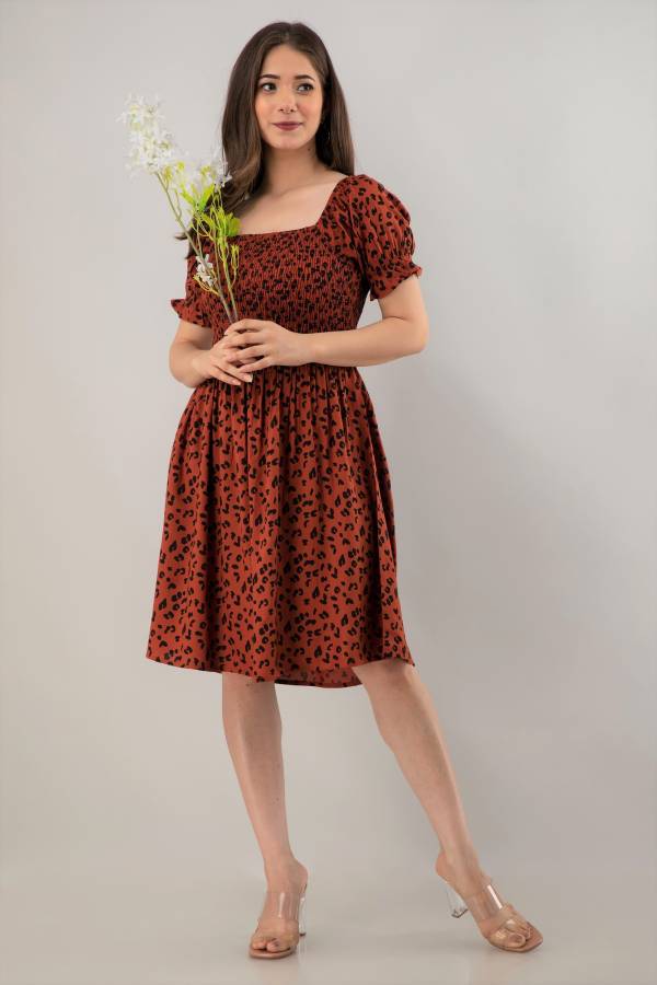 Women Fit and Flare Brown Dress Price in India