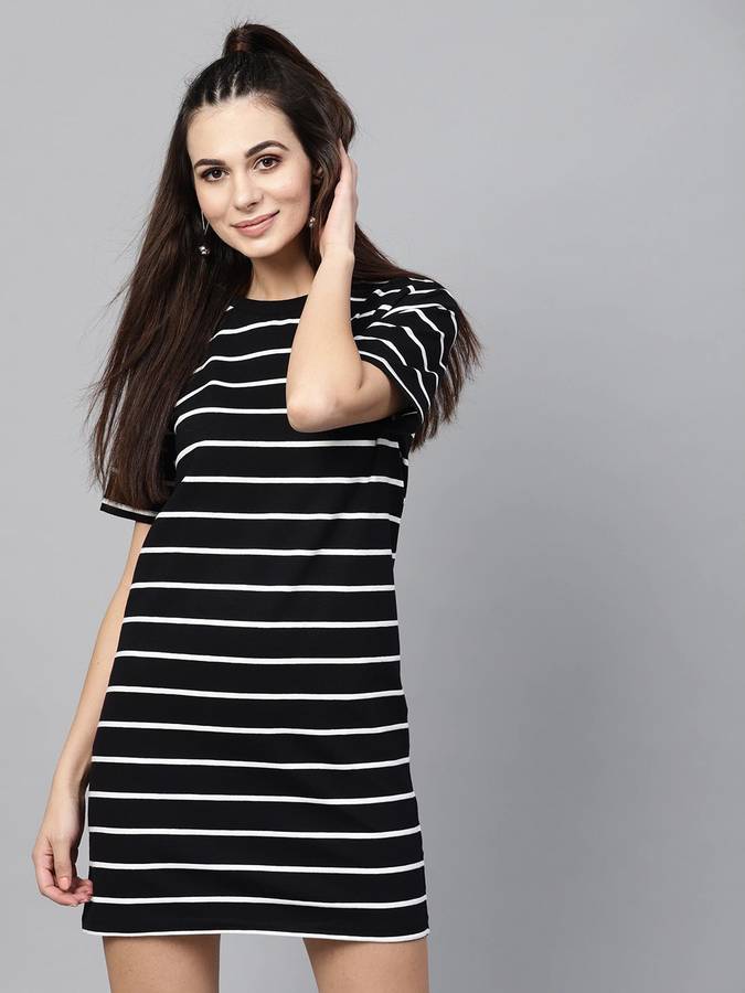 Women Shift Black, White Dress