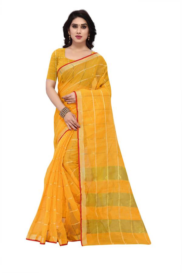 Solid, Woven Kota Doria Cotton Blend, Pure Cotton Saree