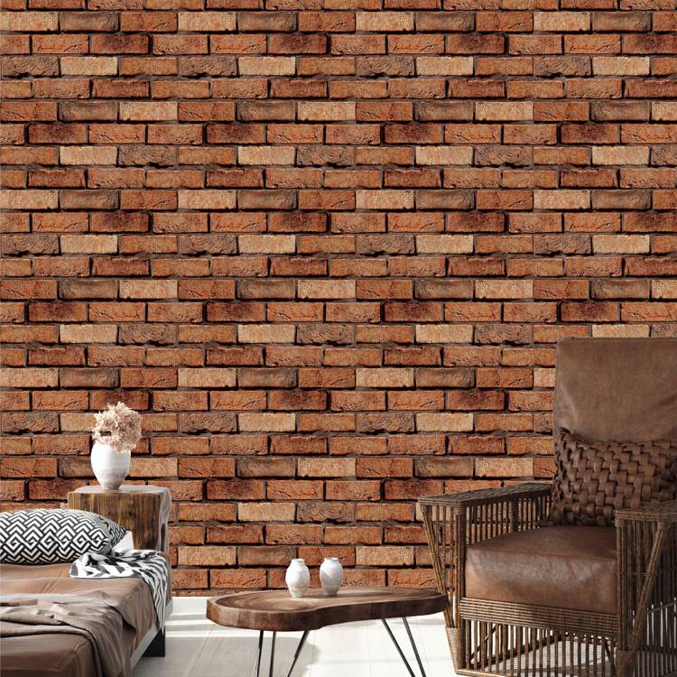 ASIAN PAINTS Large EzyCR8 P&S Textured Brick Wall - Chocolate Brown Sticker