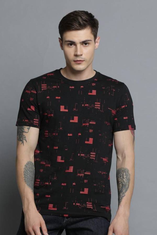 Printed Men Round Neck Black, Red T-Shirt Price in India