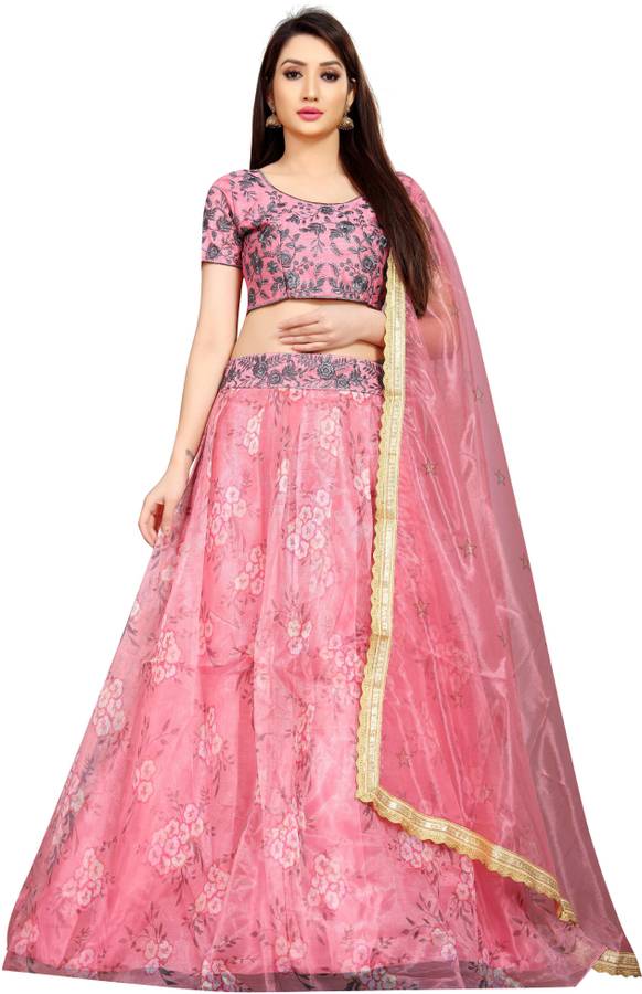 Embroidered, Printed Semi Stitched Lehenga Choli