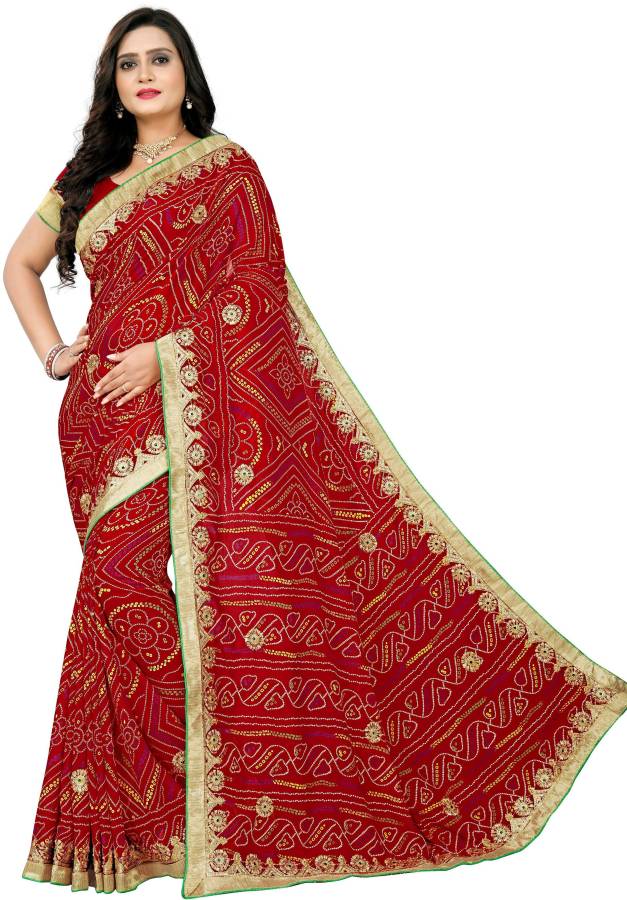 Embroidered Bandhani Poly Georgette Saree