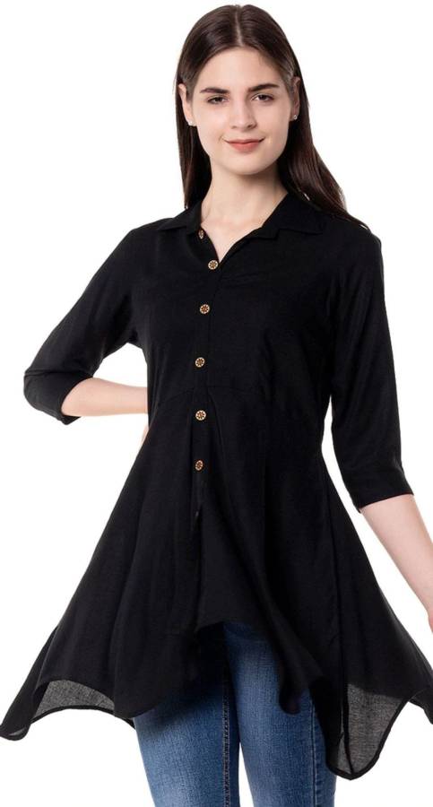 Women Solid Cotton Blend Flared Kurta Price in India