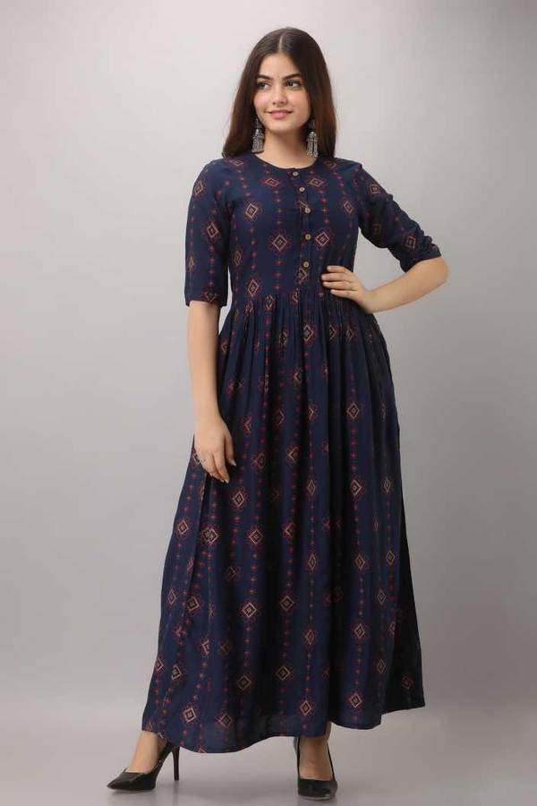 Women Block Print Rayon Ethnic Dress