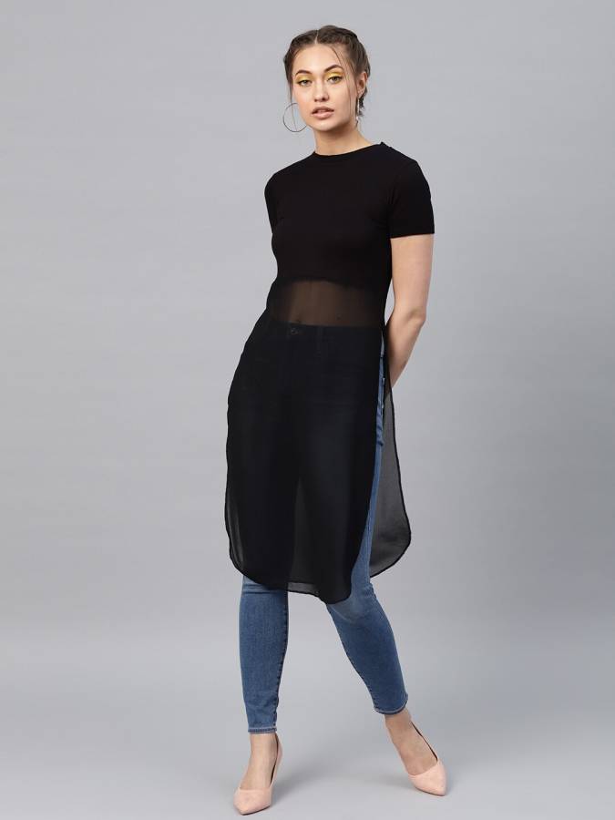 Casual Regular Sleeves Solid Women Black Top Price in India