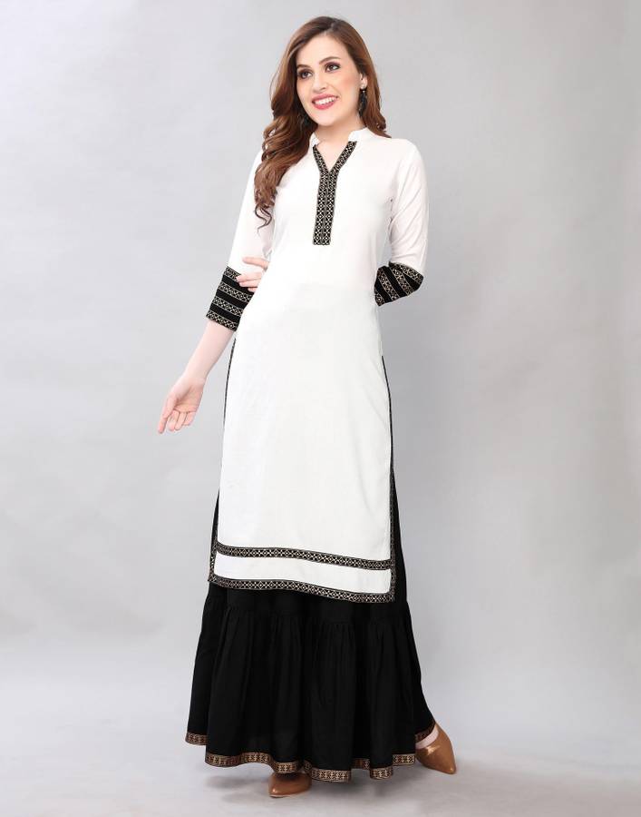 Women Embellished, Printed Rayon Straight Kurta