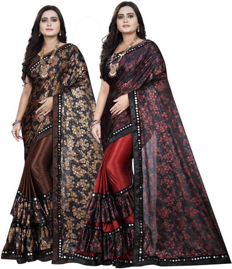 Embellished, Floral Print Fashion Lycra Blend Saree