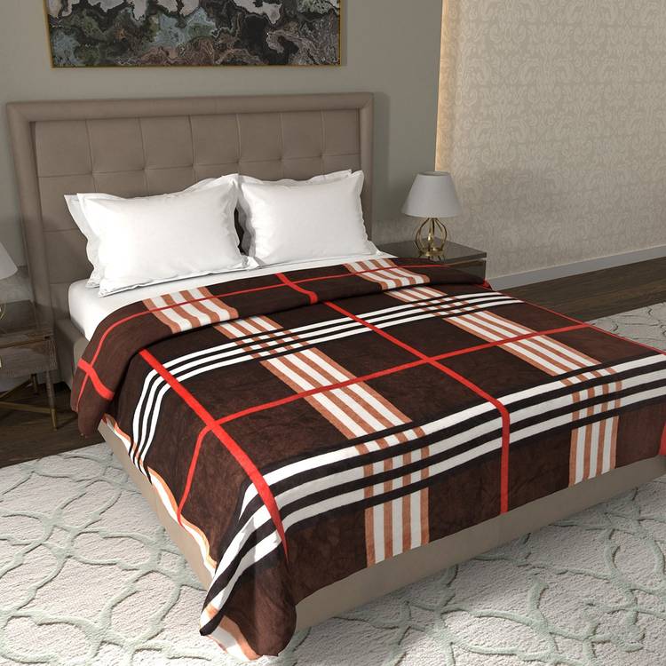 Flipkart Perfect Homes Checkered Double Coral Blanket