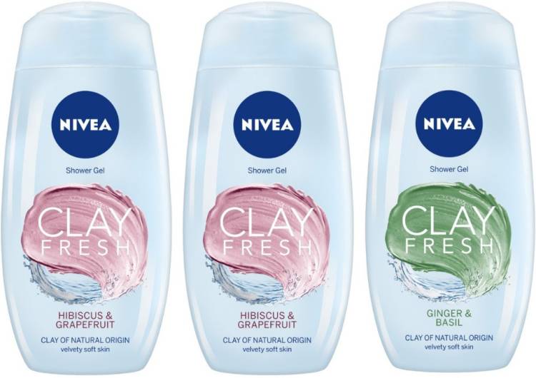 NIVEA Women Shower Gel Combo, Clay Fresh Hibiscus & Grapefruit, 250ml (Pack of 2), Clay Fresh Ginger & Basil, 250 ml Price in India