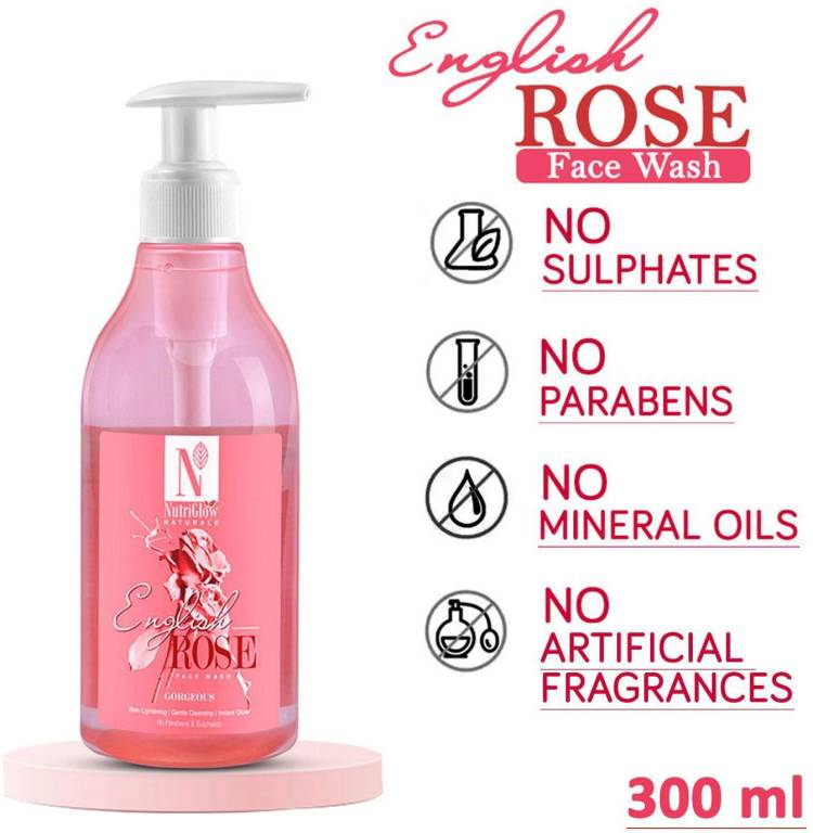 NutriGlow NATURAL'S English Rose  With Almond|Tea Tree & JoJoba Oil For Skin Lightening, Instant Glow & Deep Cleansing Face Wash Price in India