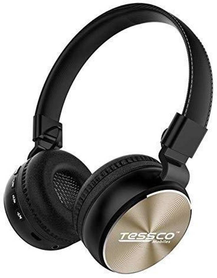 Tessco BH-390 Stereo Wireless Bluetooth Headphones over The Ear, Lightweight Design, 360 Surround Sound HiFi Headphones Gold Smart Headphones