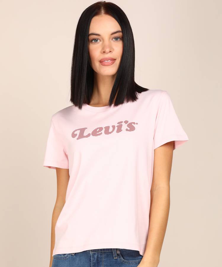 Printed Women Round Neck Pink T-Shirt