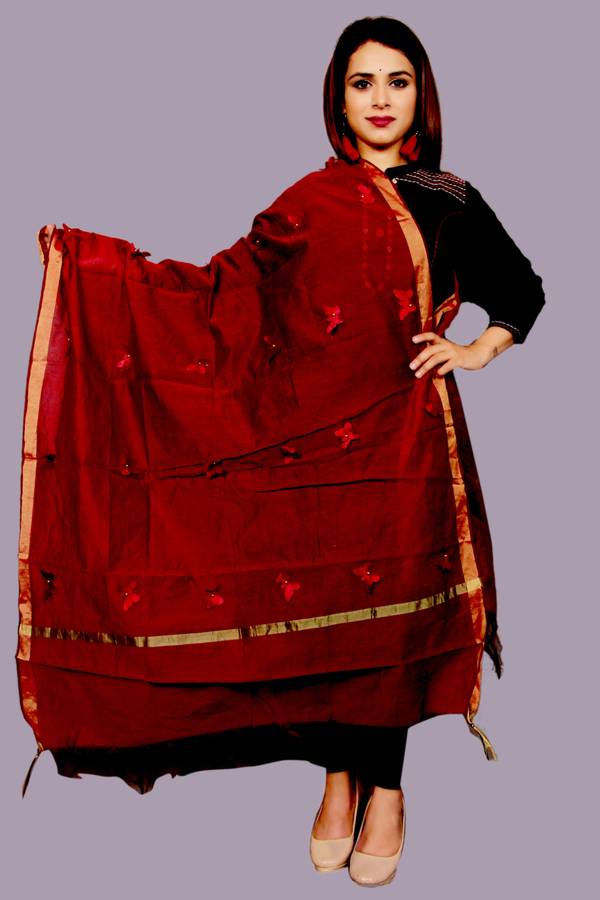 Art Silk Applique Maroon Women Dupatta