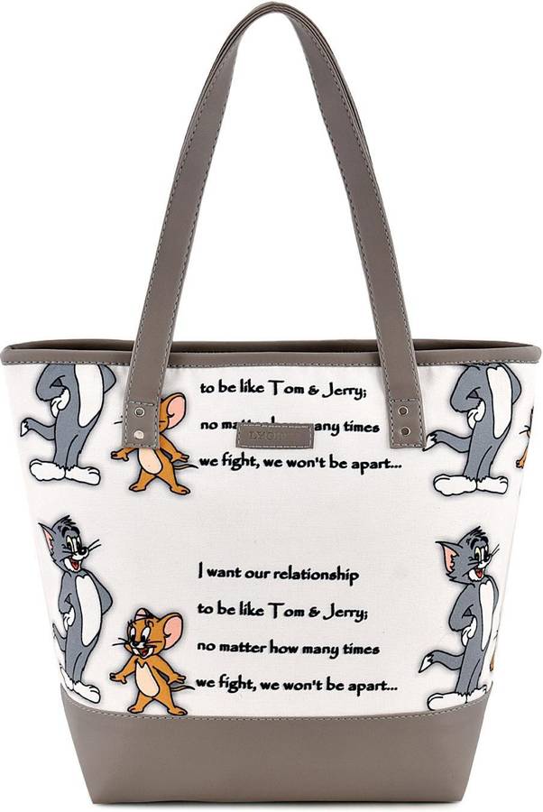 Women Grey, White Tote