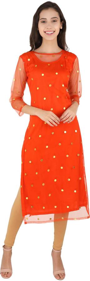 Women Printed Net Straight Kurta