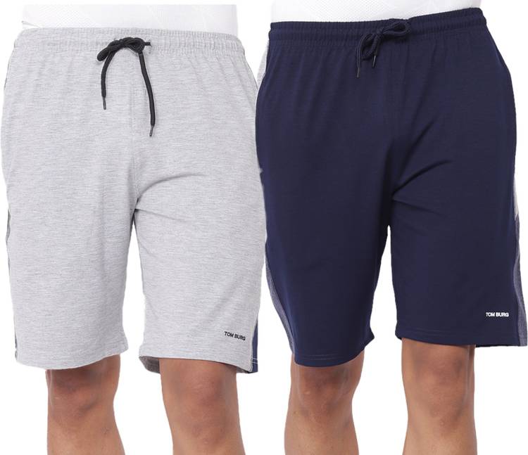 Color Block Men Dark Blue, Grey Basic Shorts