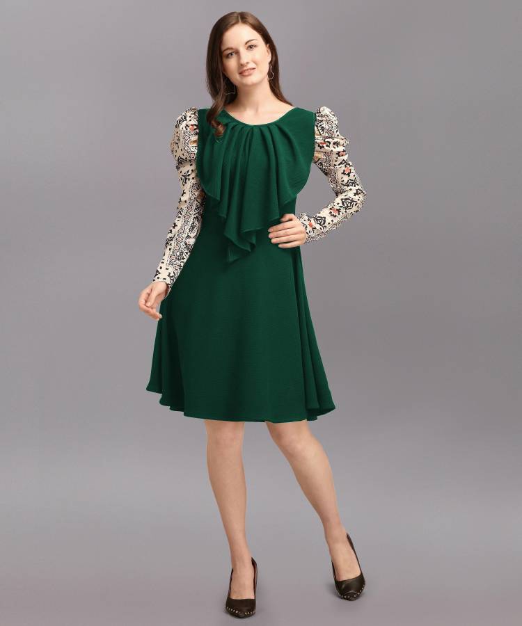 Women Fit and Flare Green Dress Price in India