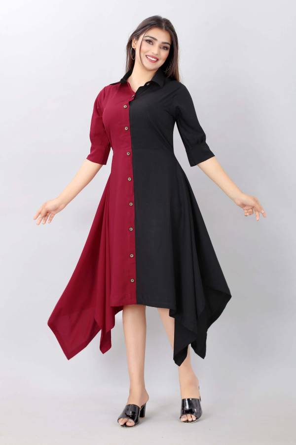 Women Asymmetric Black, Maroon Dress Price in India