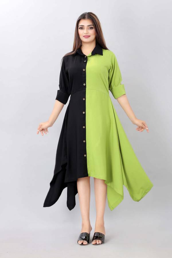 Women Asymmetric Black, Light Green Dress Price in India
