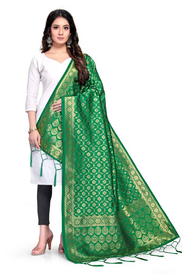 Art Silk Printed Green Women Dupatta