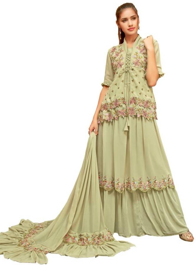 Faux Georgette Embellished, Embroidered Gown/Anarkali Kurta & Bottom Material Price in India