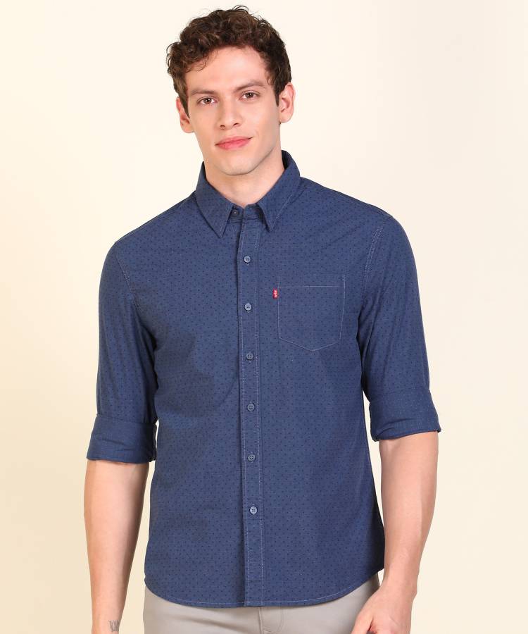 Men Slim Fit Self Design Spread Collar Casual Shirt Price in India