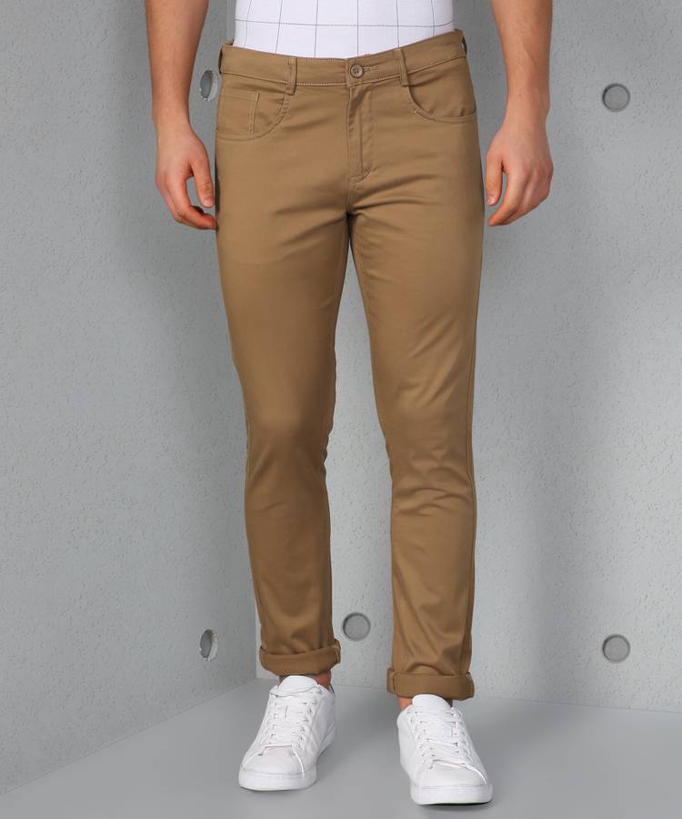 Slim Fit Men Cotton Lycra Blend Gold Cotton Lycra Blend Trousers