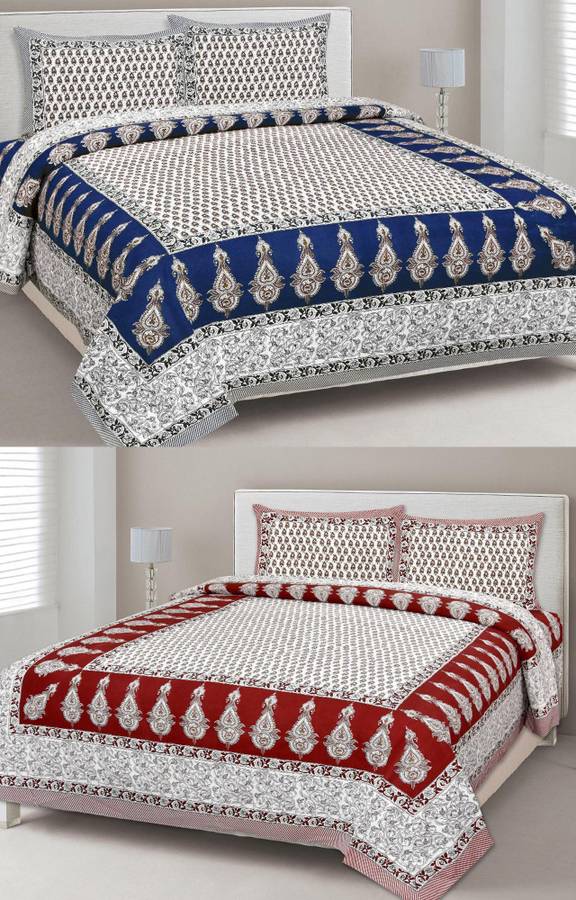 SOMYA GEMS 190 TC Cotton Double Jaipuri Prints Bedsheet