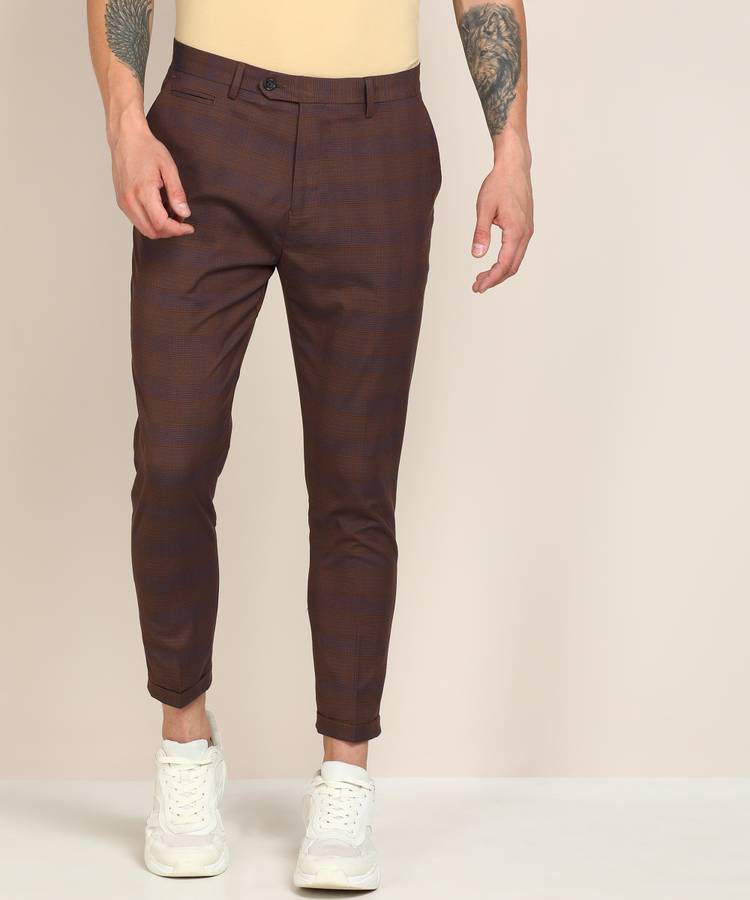 Regular Fit Men Purple Polyester Viscose Blend Trousers
