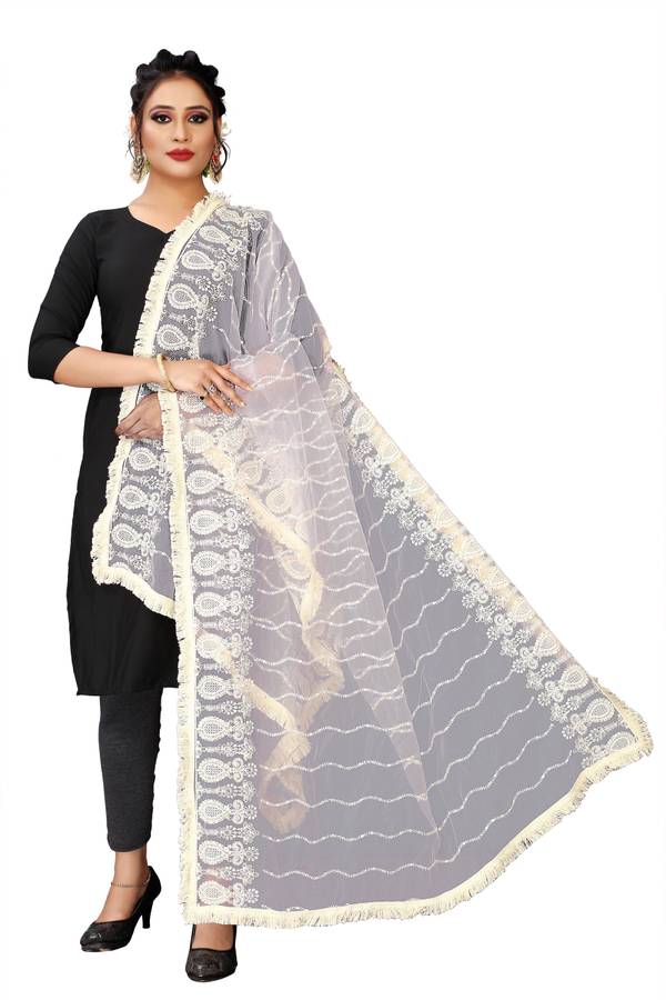 Net Embroidered Purple Women Dupatta