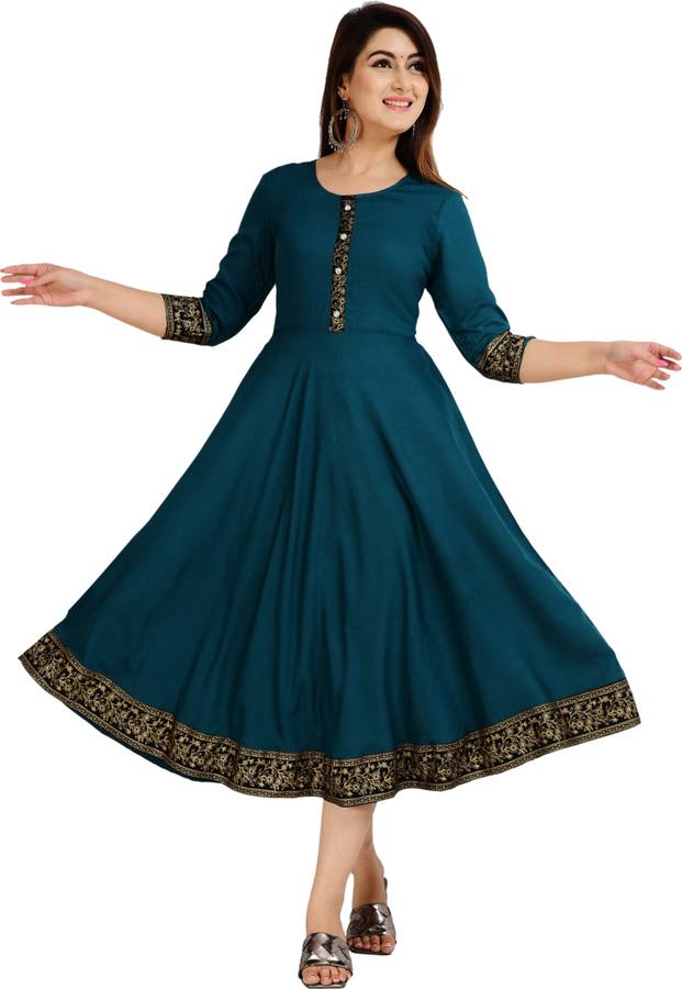 Women Printed Rayon, Cotton Blend Anarkali Kurta