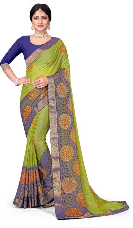 Printed Bandhani Chiffon, Brasso Saree