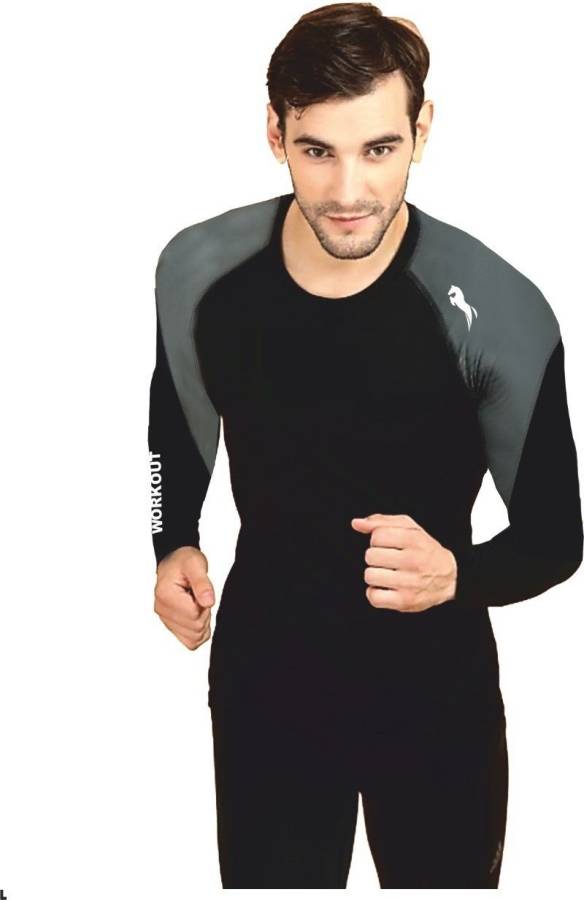 Sporty Men Round Neck Black, Grey T-Shirt Price in India