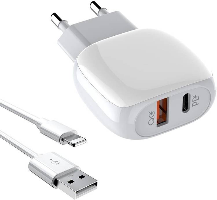 Tessco BC-202 20W Dual USB Multiport Charger/Adapter (PD + QC3.0 Port) with Qualcomm Quick Charge 3.0 Technology IPhone Lightning Fast Charging USB Data Cable Included - White 2.1 A Multiport Mobile Charger with Detachable Cable