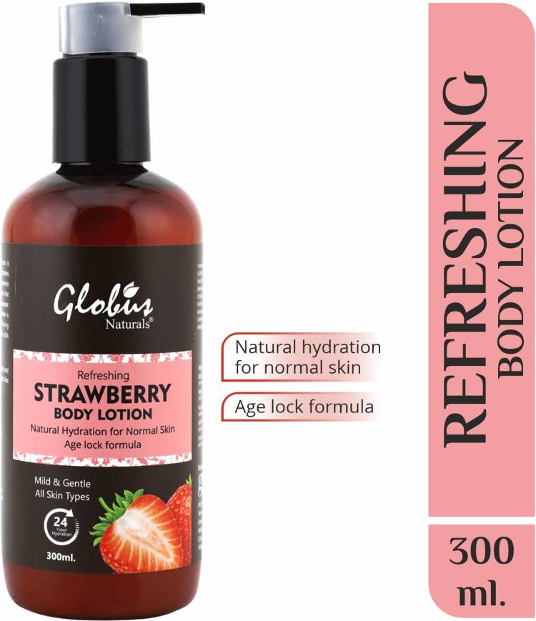 GLOBUS NATURALS Refreshing Strawberry Body Lotion With Aloevera,Banana,Kokum Butter|Age Lock Formula|Mild & Gentle Price in India