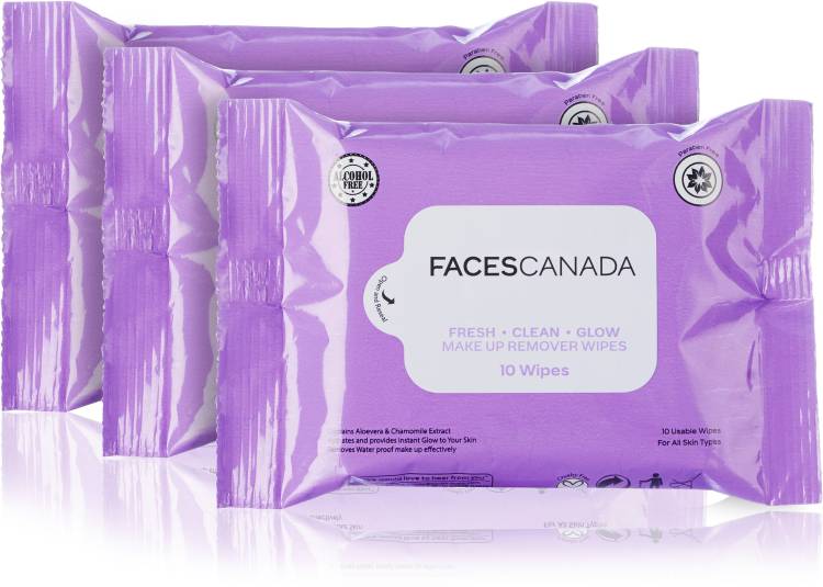 FACES CANADA Fresh Clean Glow Makeup Remover Wipes - 10N (Pack of 3) Makeup Remover Price in India