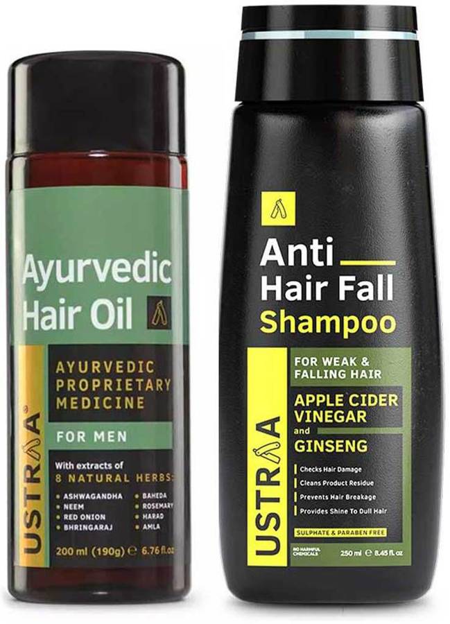 USTRAA Ayurvedic Hair Oil - 200ml & Anti Hair Fall Shampoo - 250ml
