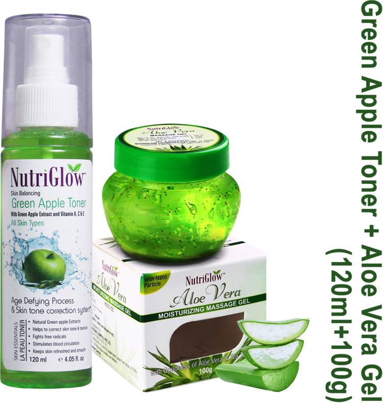 NutriGlow Green Apple Toner (120ml) & Aloevera Moisturizing Gel (100g) Price in India
