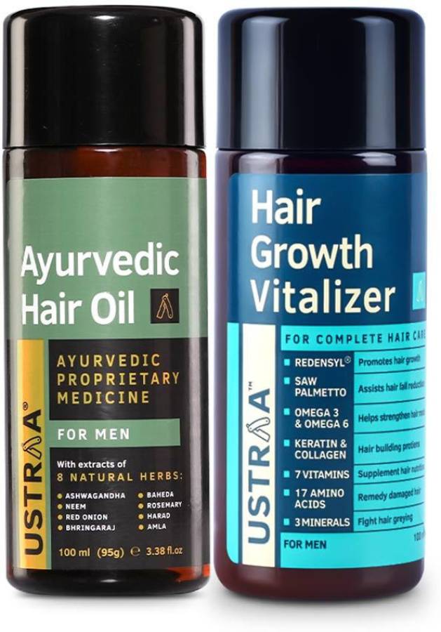 USTRAA Hair Growth Vitalizer - 100ml & Ayurvedic Hair Oil - 200ml Price in India