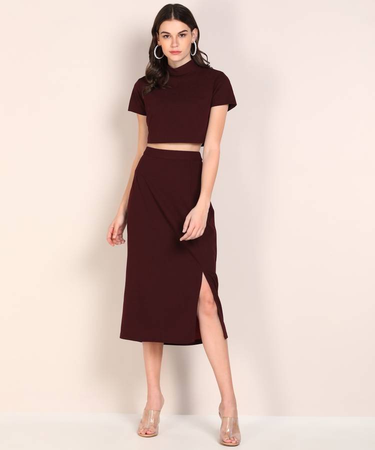 Women Two Piece Dress Maroon Dress