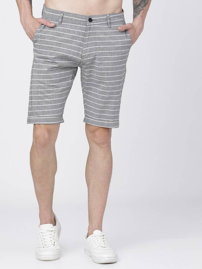 Striped Men Black, White Regular Shorts