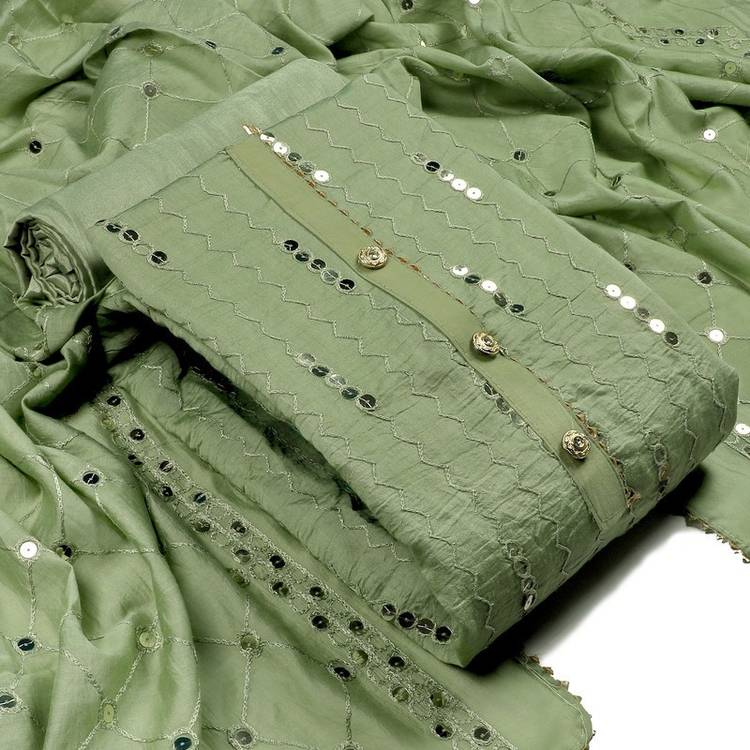 Cotton Embellished, Embroidered Salwar Suit Material